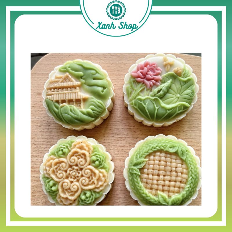 Khuôn trung thu lò xo 4 mặt Sen Chùa 150g - 200g