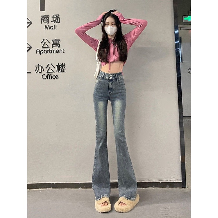 Jiashucheng Quần Jean Lưng Cao Dáng Ôm Co Giãn Phong Cách Retro Mùa Hè Mới Cho Nữ