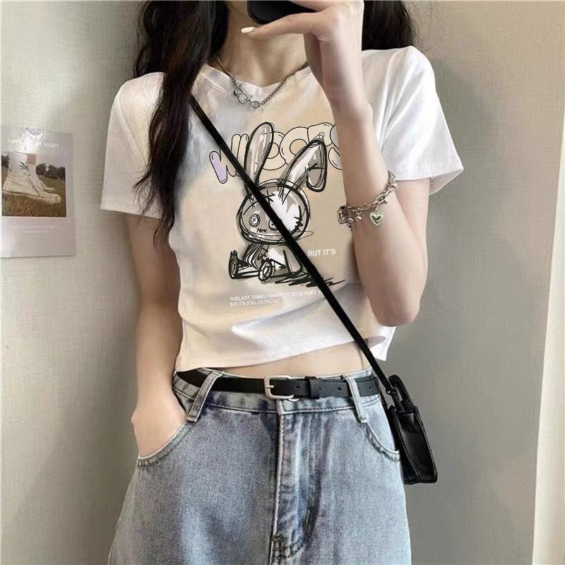 Jiashucheng Áo Thun Cotton Ngắn Tay Ôm Dáng Vừa Vặn Phong Cách Đường Phố Ngọt Ngào Thời Trang Xuân Hè Hàng Bán Chạy