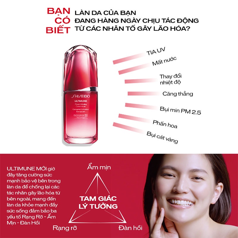 [Mã COSLUX09 giảm 120K đơn 1500K] Tinh chất (serum) dưỡng da Shiseido Ultimune Power Infusing Concentrate 50ml