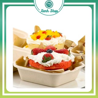 [Đáy 10cm] 50 Hộp bã mía vuông, hộp Bento (100% bã mía) đựng bánh, thức ăn (15.2*15.2*7.6cm)