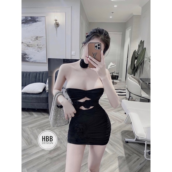 GenZ_Đầm Body Hoa Hồng Kèm Dây Hoa Cổ Thun Dẻo Sịn Hình Thật