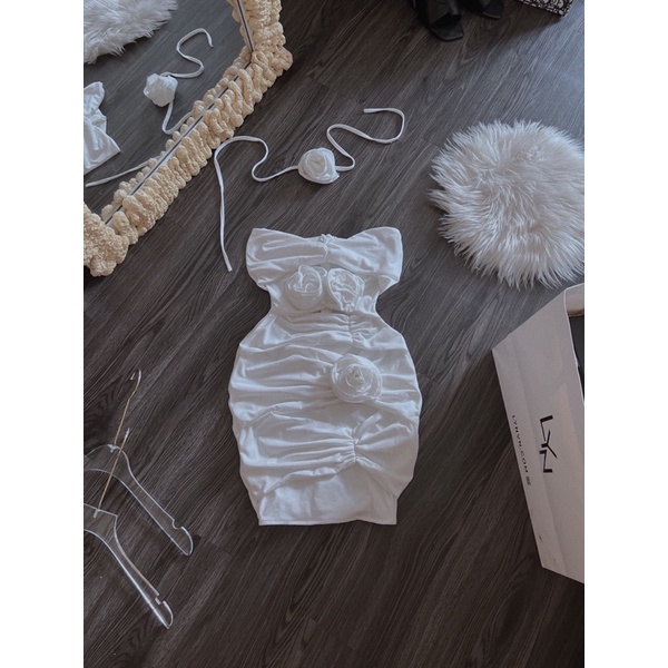 GenZ_Đầm Body Hoa Hồng Kèm Dây Hoa Cổ Thun Dẻo Sịn Hình Thật