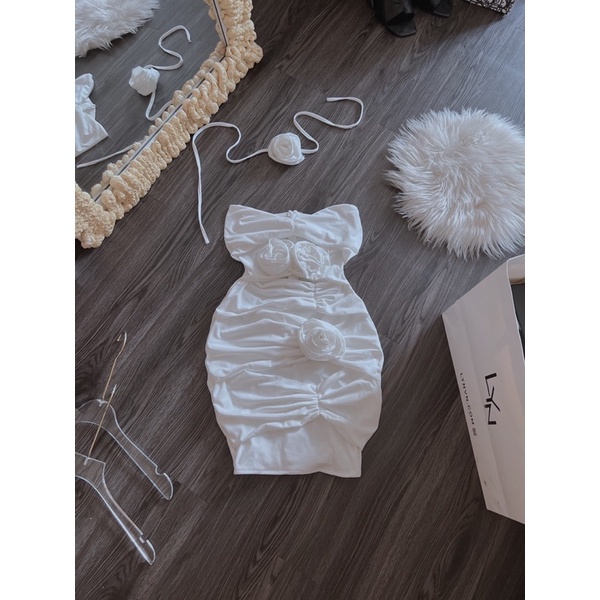 GenZ_Đầm Body Hoa Hồng Kèm Dây Hoa Cổ Thun Dẻo Sịn Hình Thật