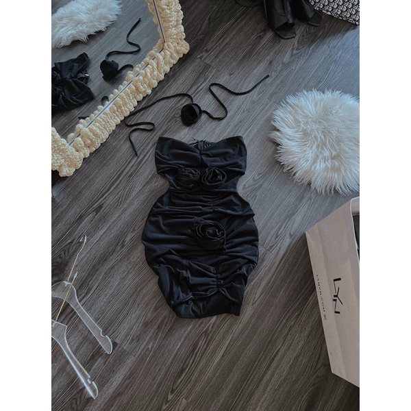 GenZ_Đầm Body Hoa Hồng Kèm Dây Hoa Cổ Thun Dẻo Sịn Hình Thật