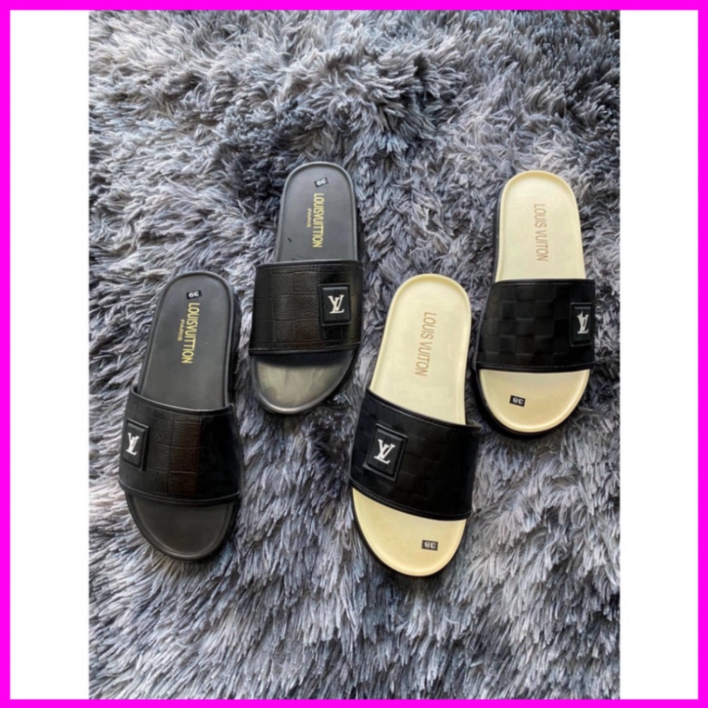 FREE SHIP  (Video thật) Dép nam quai ngang thêu logo LV đế cao su CỰC HOT, Dép nam đẹp mang êm chân *