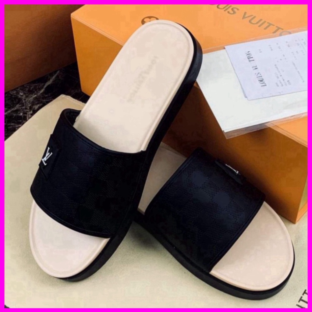 FREE SHIP  (Video thật) Dép nam quai ngang thêu logo LV đế cao su CỰC HOT, Dép nam đẹp mang êm chân * | BigBuy360 - bigbuy360.vn