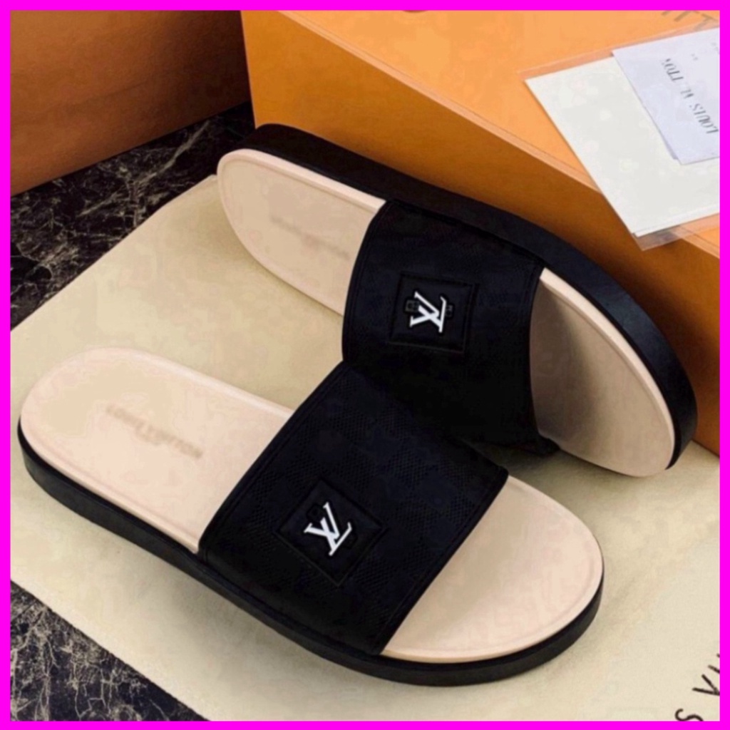 FREE SHIP  (Video thật) Dép nam quai ngang thêu logo LV đế cao su CỰC HOT, Dép nam đẹp mang êm chân * | BigBuy360 - bigbuy360.vn