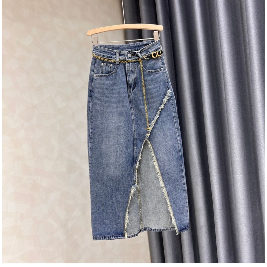 Chân Váy Denim Dáng Chữ a Xẻ Tà Thời Trang Mới 2023 Cho Nữ