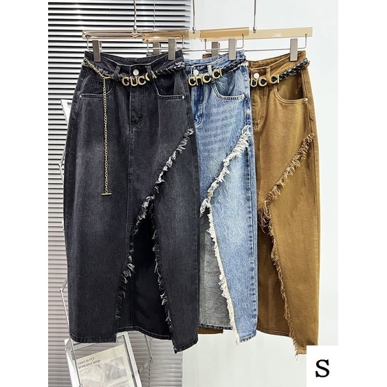 Chân Váy Denim Chữ A Lưng Cao Xẻ Tà Thời Trang Hong Kong Hàng Mới 2023