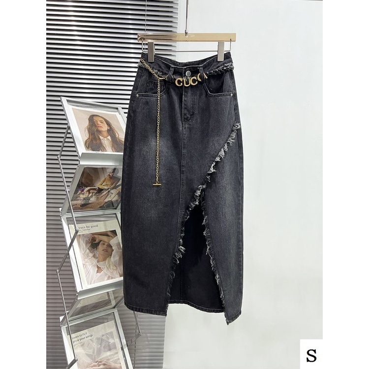 Chân Váy Denim Chữ A Lưng Cao Xẻ Tà Thời Trang Hong Kong Hàng Mới 2023