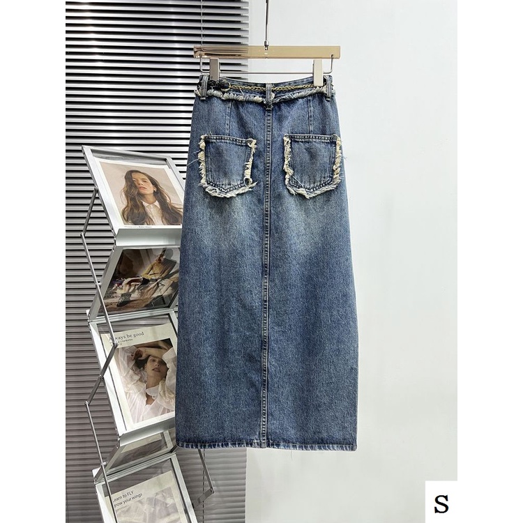 Chân Váy Denim Chữ A Lưng Cao Xẻ Tà Thời Trang Hong Kong Hàng Mới 2023