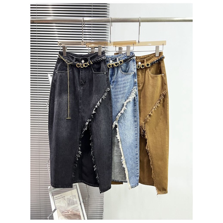 Chân Váy Denim Chữ A Lưng Cao Xẻ Tà Thời Trang Hong Kong Hàng Mới 2023