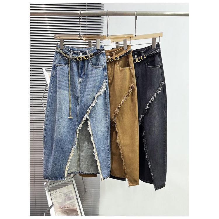 Chân Váy Denim Chữ A Lưng Cao Xẻ Tà Thời Trang Hong Kong Hàng Mới 2023