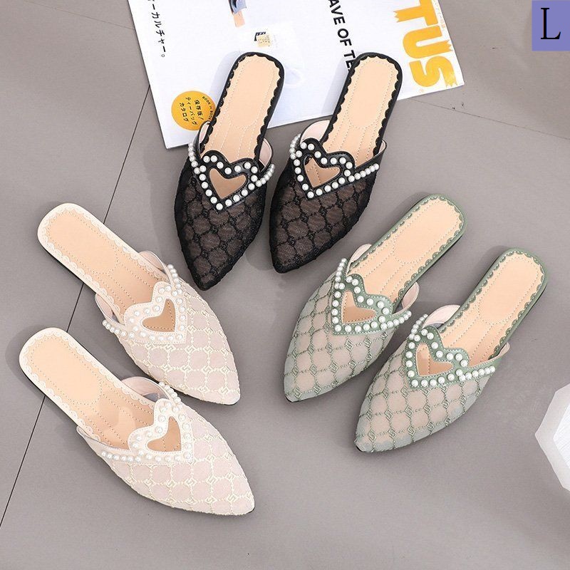 Dép Bít Mũi Nhọn Phối Lưới Thoáng Khí Thời Trang Mùa Hè Cho Nữ
