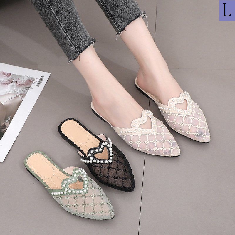 Dép Bít Mũi Nhọn Phối Lưới Thoáng Khí Thời Trang Mùa Hè Cho Nữ