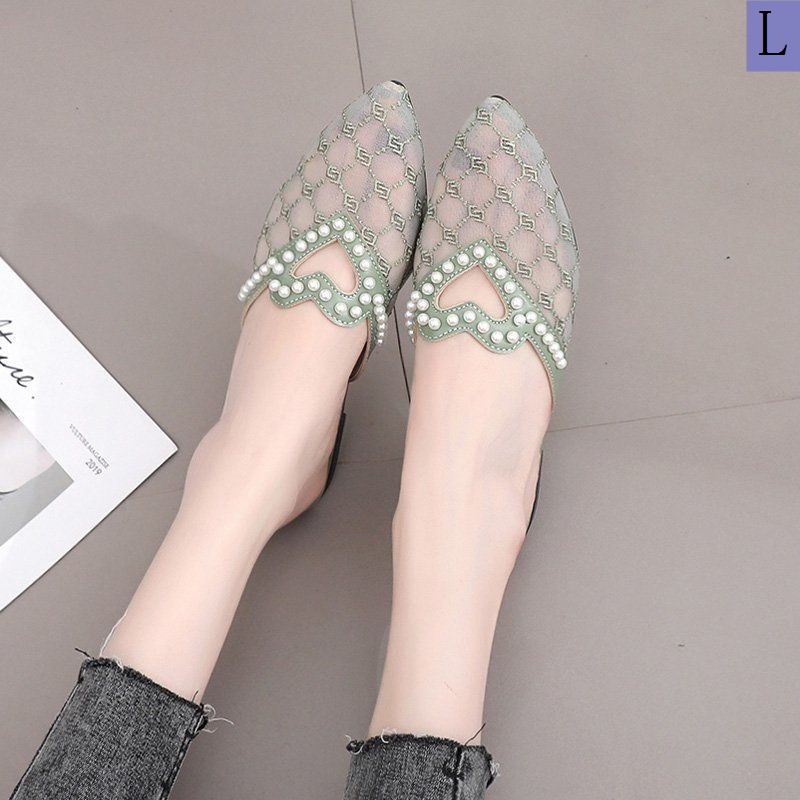 Dép Bít Mũi Nhọn Phối Lưới Thoáng Khí Thời Trang Mùa Hè Cho Nữ