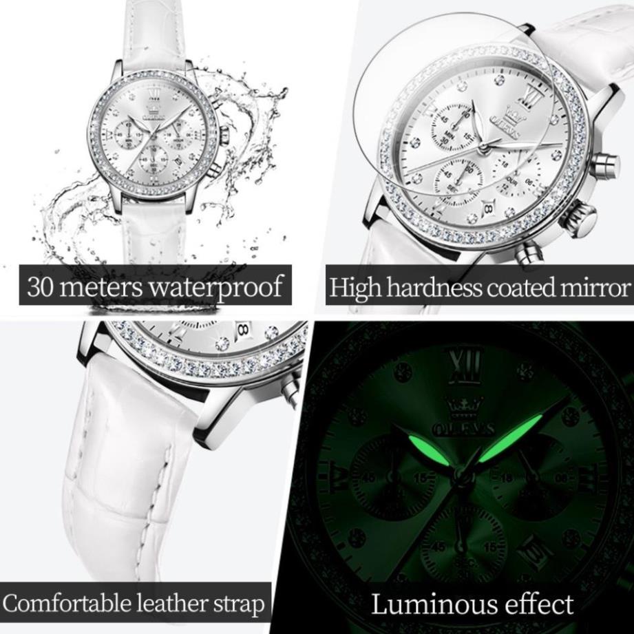 [HÀNG AUTH]OLEVS 9933 Đồng hồ nữ dây da chính hãng đa chức năng,chống nước dạ quang lịch ngày 3 mắt 6 kim chronograph | BigBuy360 - bigbuy360.vn