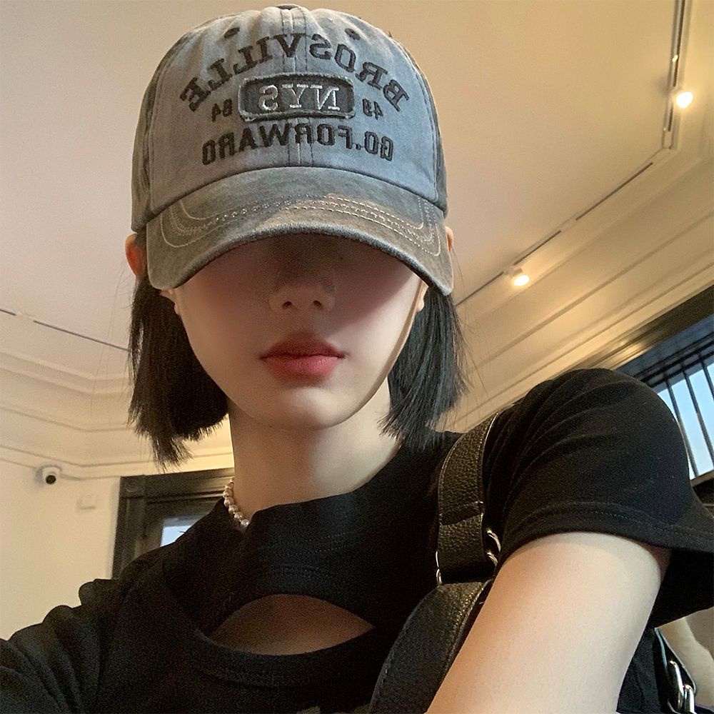 Mũ Lưỡi Trai Denim Mềm Thêu Họa Tiết Kiểu Retro Mỹ Cá Tính Cho Nữ