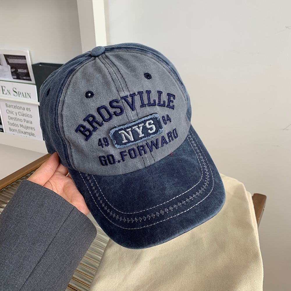 Mũ Lưỡi Trai Denim Mềm Thêu Họa Tiết Kiểu Retro Mỹ Cá Tính Cho Nữ