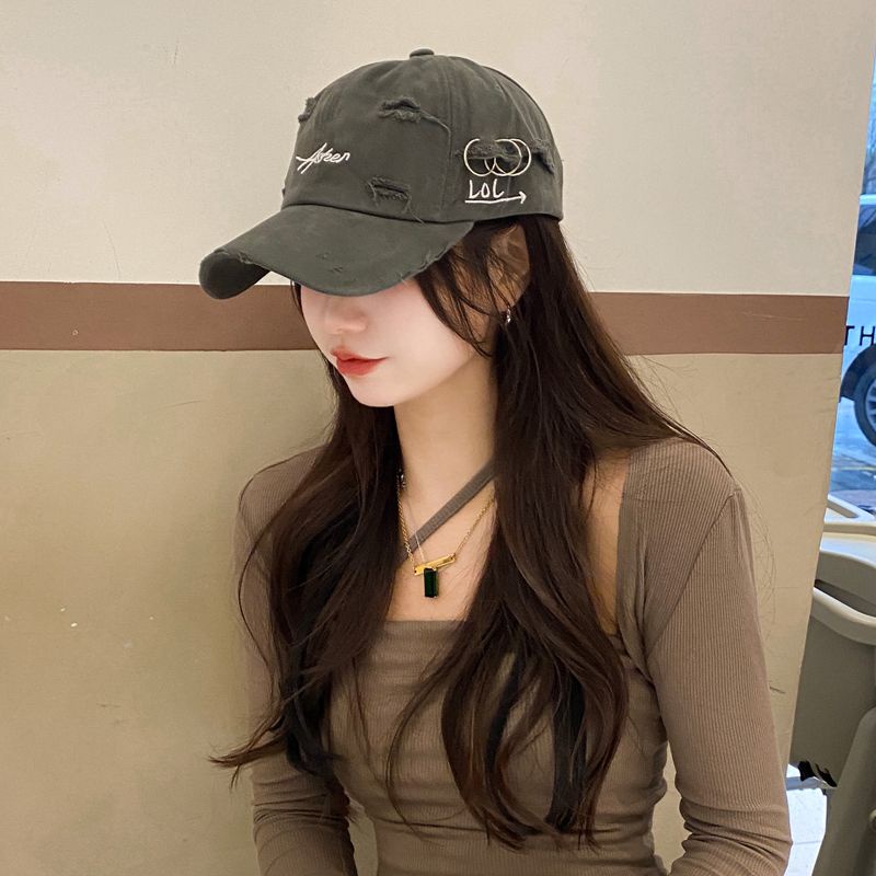 Mũ Lưỡi Trai Họa Tiết Thêu Thiết Kế Rách Phong Cách Hàn Quốc Thời Trang Xuân Hè Cá Tính Cho Nữ