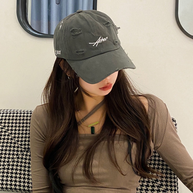 Mũ Lưỡi Trai Họa Tiết Thêu Thiết Kế Rách Phong Cách Hàn Quốc Thời Trang Xuân Hè Cá Tính Cho Nữ