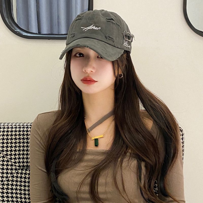 Mũ Lưỡi Trai Họa Tiết Thêu Thiết Kế Rách Phong Cách Hàn Quốc Thời Trang Xuân Hè Cá Tính Cho Nữ