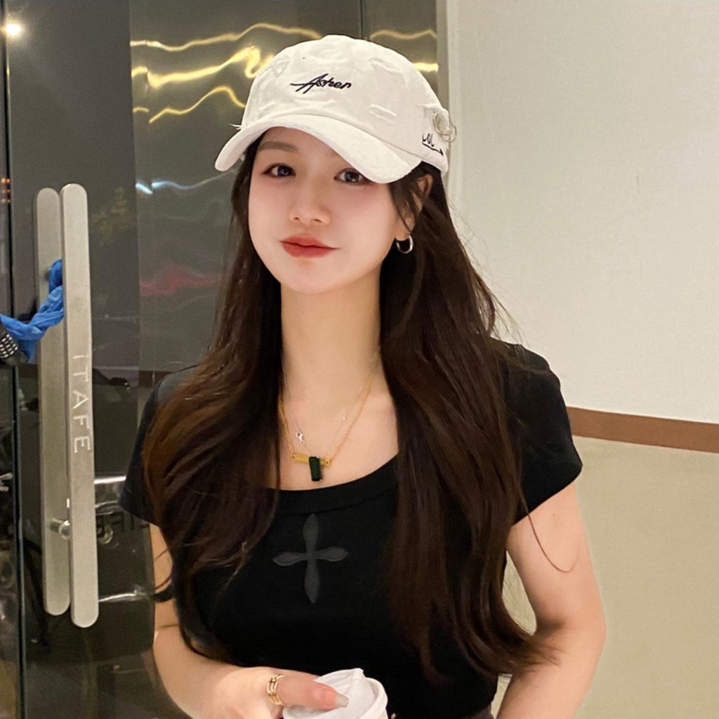 Mũ Lưỡi Trai Họa Tiết Thêu Thiết Kế Rách Phong Cách Hàn Quốc Thời Trang Xuân Hè Cá Tính Cho Nữ