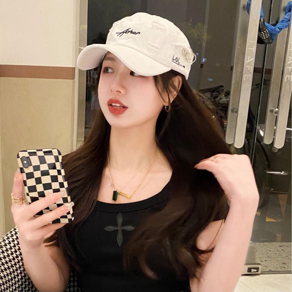 Mũ Lưỡi Trai Họa Tiết Thêu Thiết Kế Rách Phong Cách Hàn Quốc Thời Trang Xuân Hè Cá Tính Cho Nữ