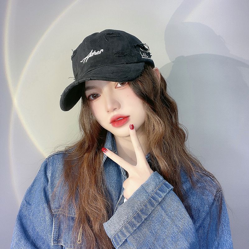 Mũ Lưỡi Trai Họa Tiết Thêu Thiết Kế Rách Phong Cách Hàn Quốc Thời Trang Xuân Hè Cá Tính Cho Nữ