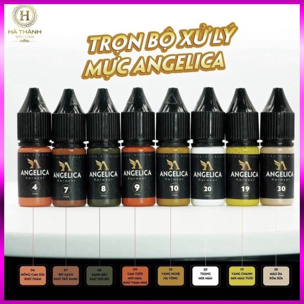 Mực ANGELICA Tem Đen Phun Xăm Thẩm Mỹ Bong Đậm 10 ML Chính Hãng