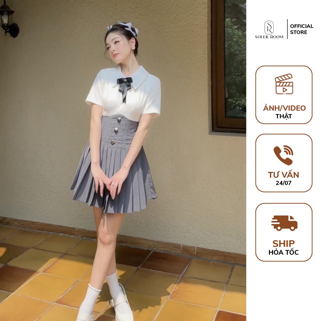Váy Đầm Nữ Ngắn Xếp Ly SOLEIL ROOM Phong Cách Nhật Bản Thiết Kế Cao Cấp PEONY DRESS