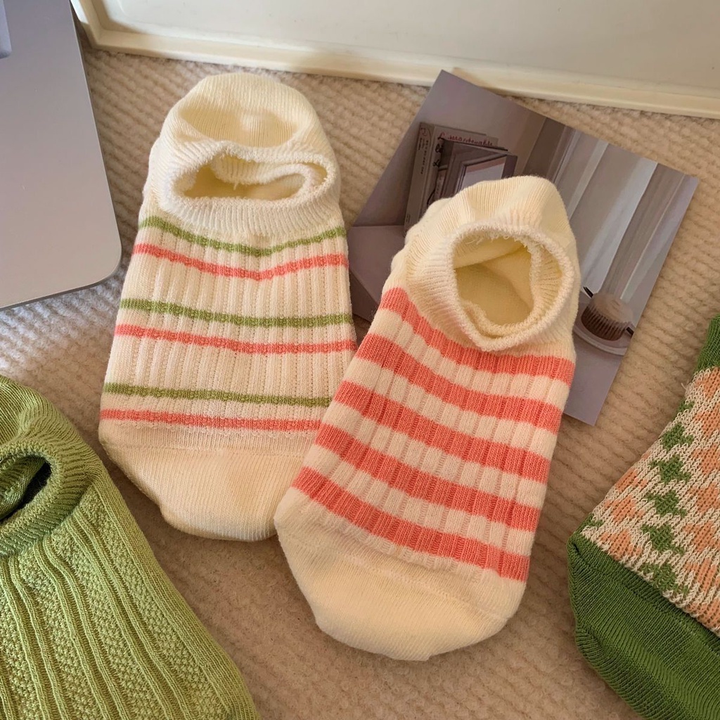 Vớ Thuyền Mỏng Cổ Thấp Họa Tiết Kẻ Sọc Đơn Giản Phong Cách Nhật Bản Thời Trang Xuân Hè Cho Nữ