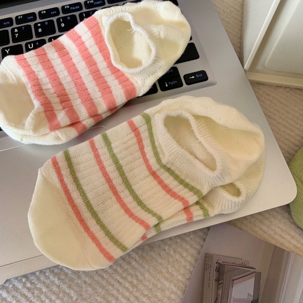 Vớ Thuyền Mỏng Cổ Thấp Họa Tiết Kẻ Sọc Đơn Giản Phong Cách Nhật Bản Thời Trang Xuân Hè Cho Nữ