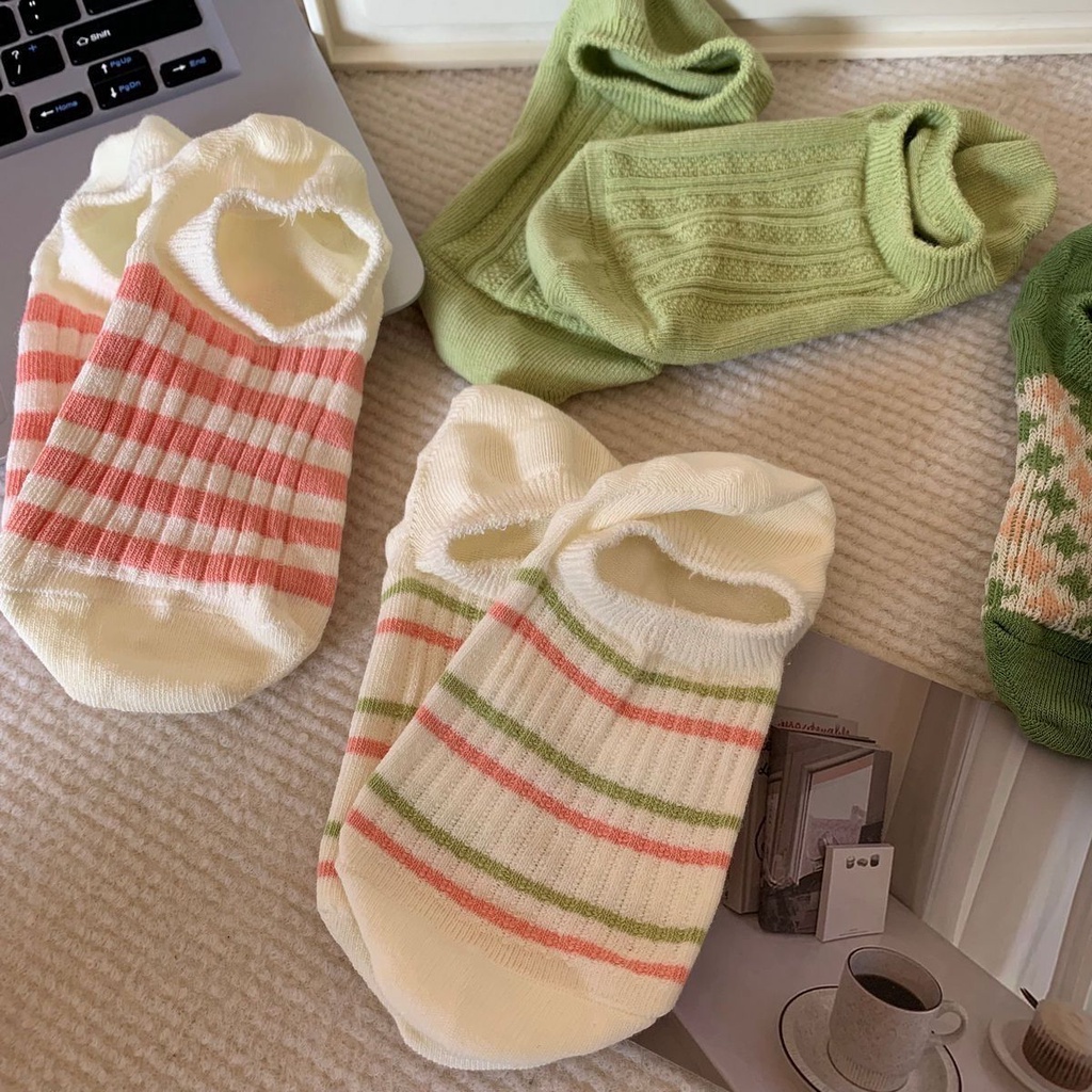 Vớ Thuyền Mỏng Cổ Thấp Họa Tiết Kẻ Sọc Đơn Giản Phong Cách Nhật Bản Thời Trang Xuân Hè Cho Nữ