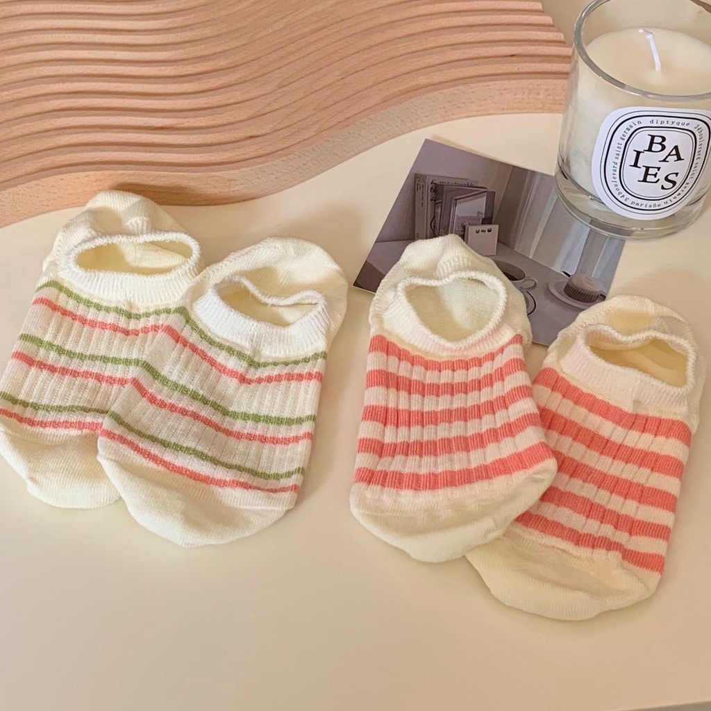 Vớ Thuyền Mỏng Cổ Thấp Họa Tiết Kẻ Sọc Đơn Giản Phong Cách Nhật Bản Thời Trang Xuân Hè Cho Nữ