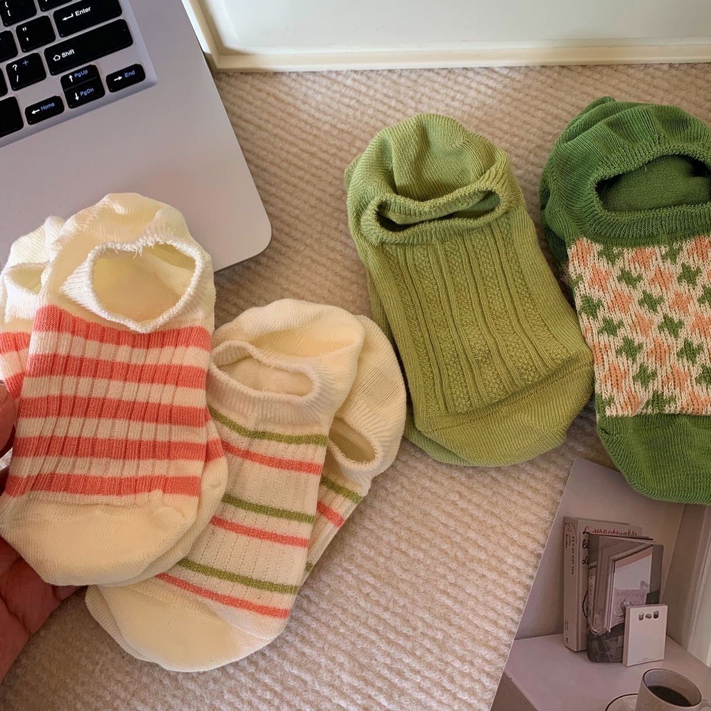 Vớ Thuyền Mỏng Cổ Thấp Họa Tiết Kẻ Sọc Đơn Giản Phong Cách Nhật Bản Thời Trang Xuân Hè Cho Nữ