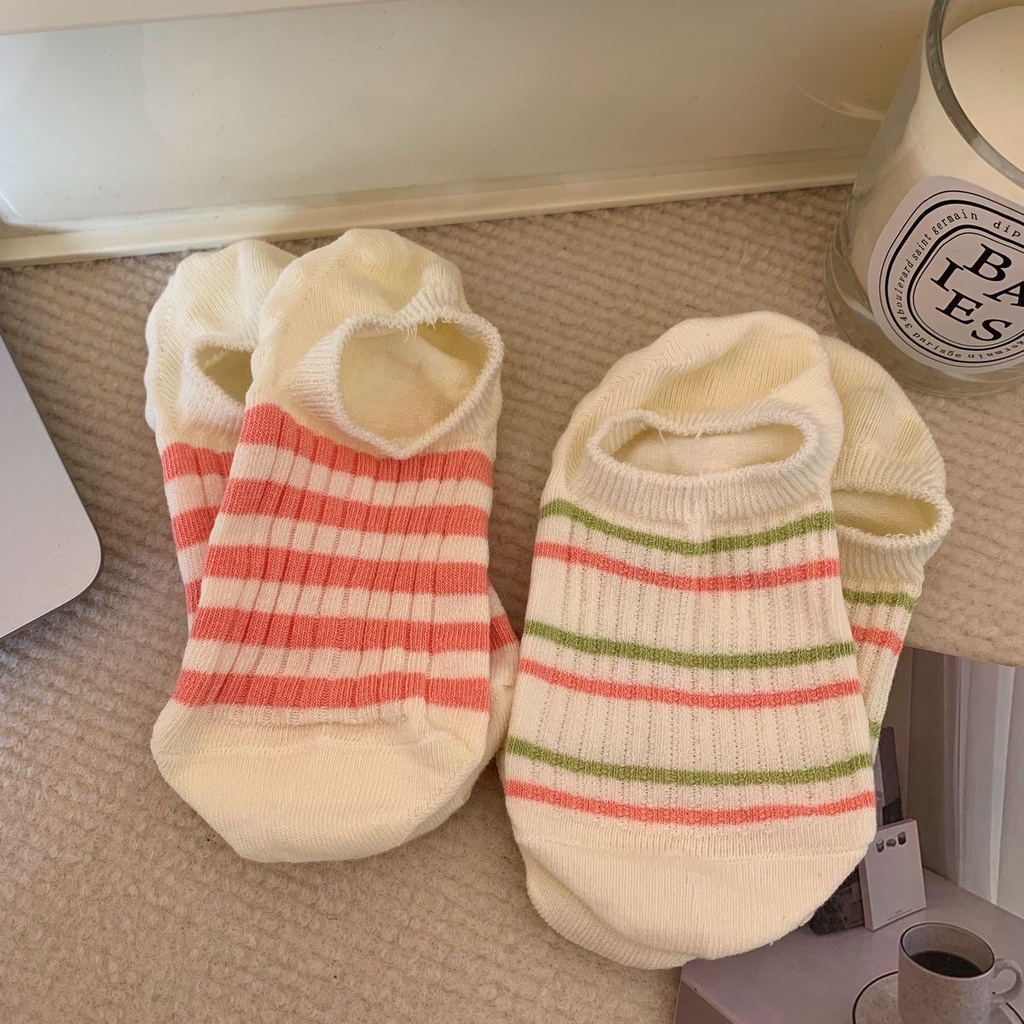 Vớ Thuyền Mỏng Cổ Thấp Họa Tiết Kẻ Sọc Đơn Giản Phong Cách Nhật Bản Thời Trang Xuân Hè Cho Nữ