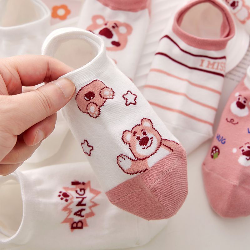 Vớ Silicone Vô Hình Siêu Mỏng Chống Trượt In Họa Tiết Gấu Dâu Tây Đơn Giản Thời Trang Cho Nữ