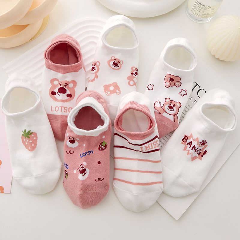 Vớ Silicone Vô Hình Siêu Mỏng Chống Trượt In Họa Tiết Gấu Dâu Tây Đơn Giản Thời Trang Cho Nữ