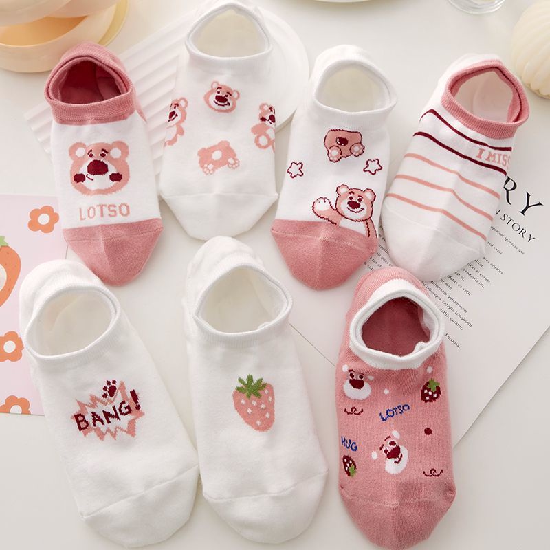 Vớ Silicone Vô Hình Siêu Mỏng Chống Trượt In Họa Tiết Gấu Dâu Tây Đơn Giản Thời Trang Cho Nữ