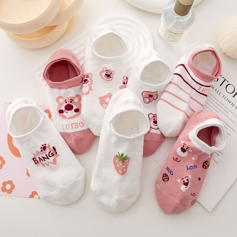 Vớ Silicone Vô Hình Siêu Mỏng Chống Trượt In Họa Tiết Gấu Dâu Tây Đơn Giản Thời Trang Cho Nữ