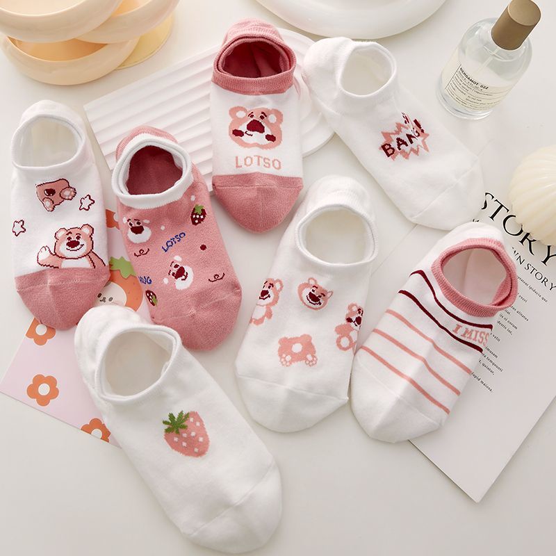 Vớ Silicone Vô Hình Siêu Mỏng Chống Trượt In Họa Tiết Gấu Dâu Tây Đơn Giản Thời Trang Cho Nữ