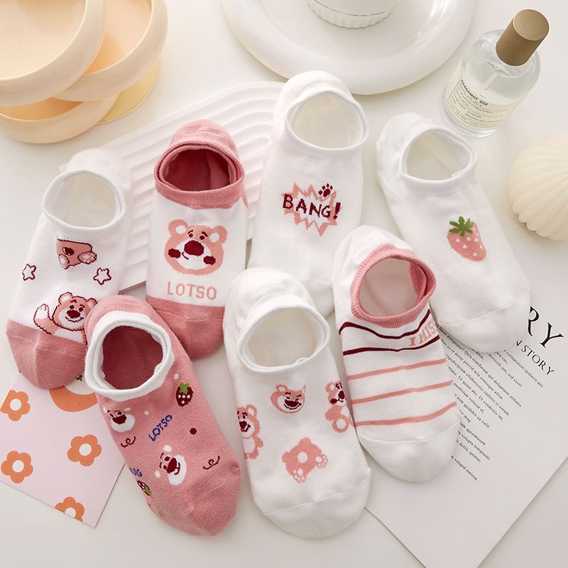 Vớ Silicone Vô Hình Siêu Mỏng Chống Trượt In Họa Tiết Gấu Dâu Tây Đơn Giản Thời Trang Cho Nữ