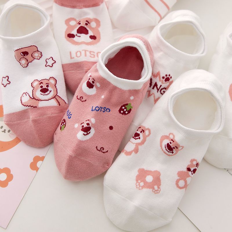 Vớ Silicone Vô Hình Siêu Mỏng Chống Trượt In Họa Tiết Gấu Dâu Tây Đơn Giản Thời Trang Cho Nữ