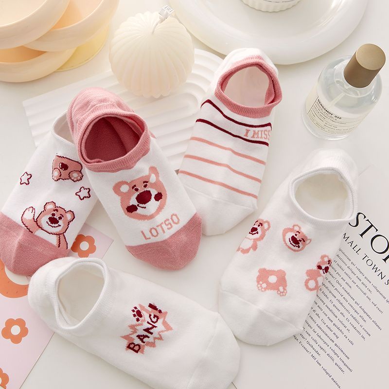 Vớ Silicone Vô Hình Siêu Mỏng Chống Trượt In Họa Tiết Gấu Dâu Tây Đơn Giản Thời Trang Cho Nữ