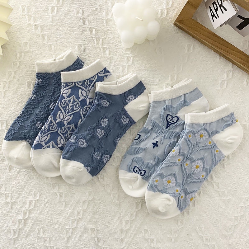 Vớ Cotton Mỏng Màu Trơn Cổ Thuyền Thoáng Khí Phong Cách Nhật Bản Dễ Thương Thời Trang Xuân Hè Cho Nữ