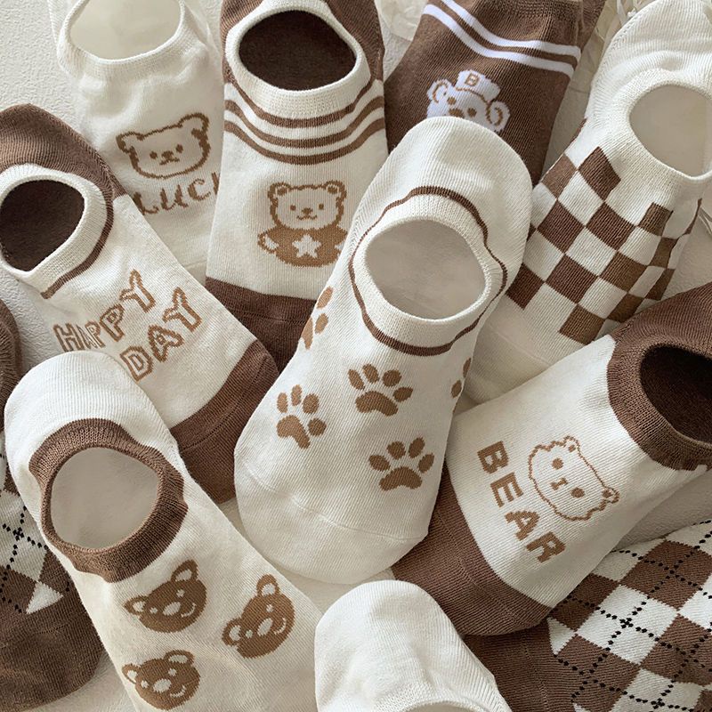 Vớ Kaki Mỏng Miệng Nông Chống Trượt In Hoạt Hình Dễ Thương Thời Trang Mùa Hè Cho Nữ