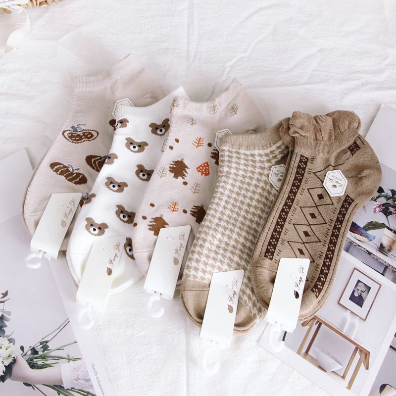 Vớ Cotton Cổ Thuyền In Họa Tiết Hoạt Hình Dễ Thương Thời Trang Mùa Hè Cho Nữ