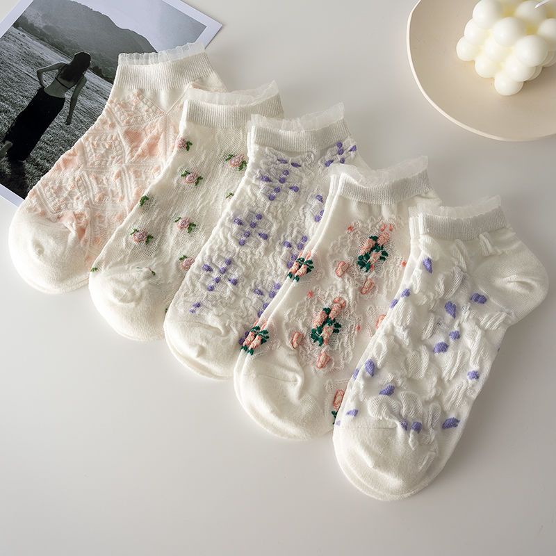 Vớ Ren Lụa Mỏng Cổ Thấp Thoáng Khí Thời Trang Mùa Hè Cho Nữ